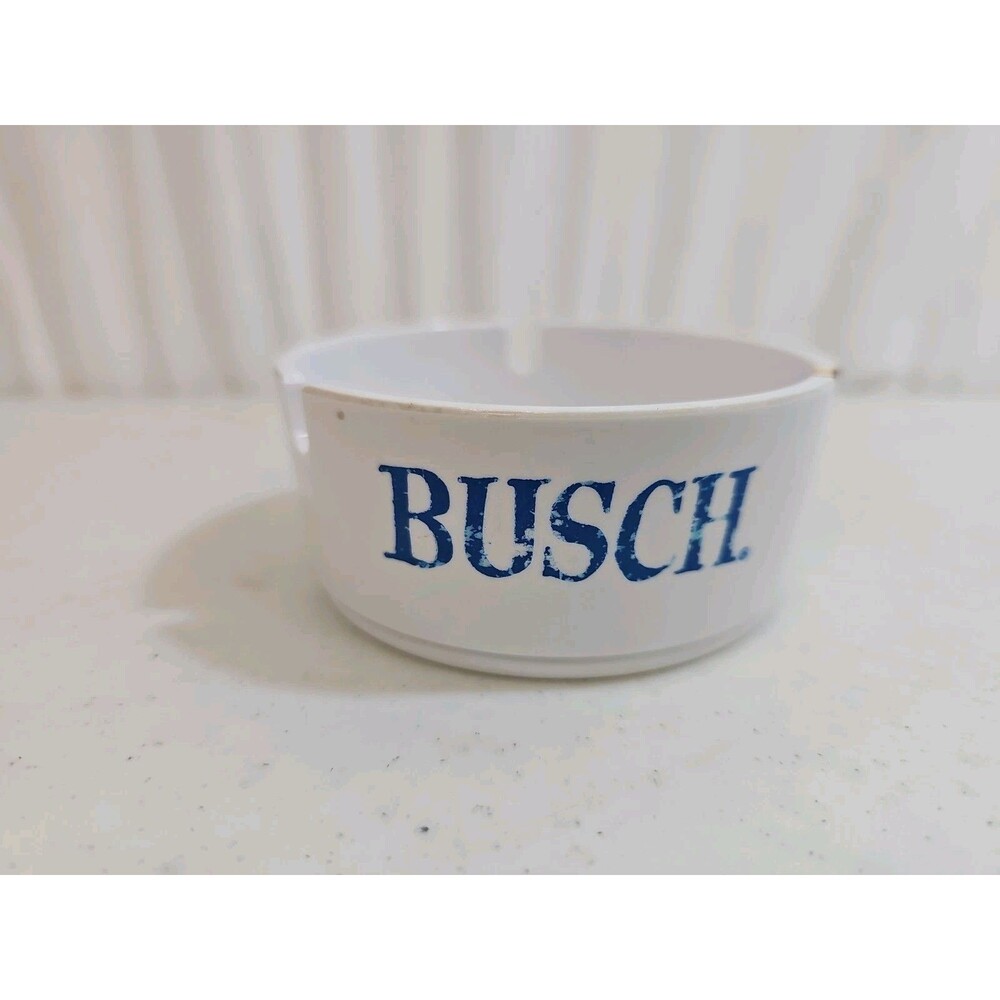 Vintage White BUSCH BEER Anheuser-Busch Melamine Bar Room Ashtray